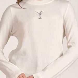 Elan Elegant White Sweater with Martini Glass Design NWT - Size Small